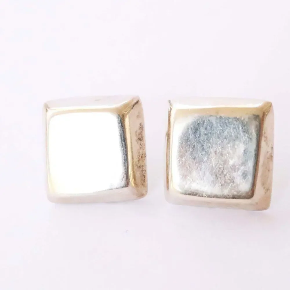 Sterling Silver 925 3D Square Stud Earrings Bevelled Edge Pierced Post